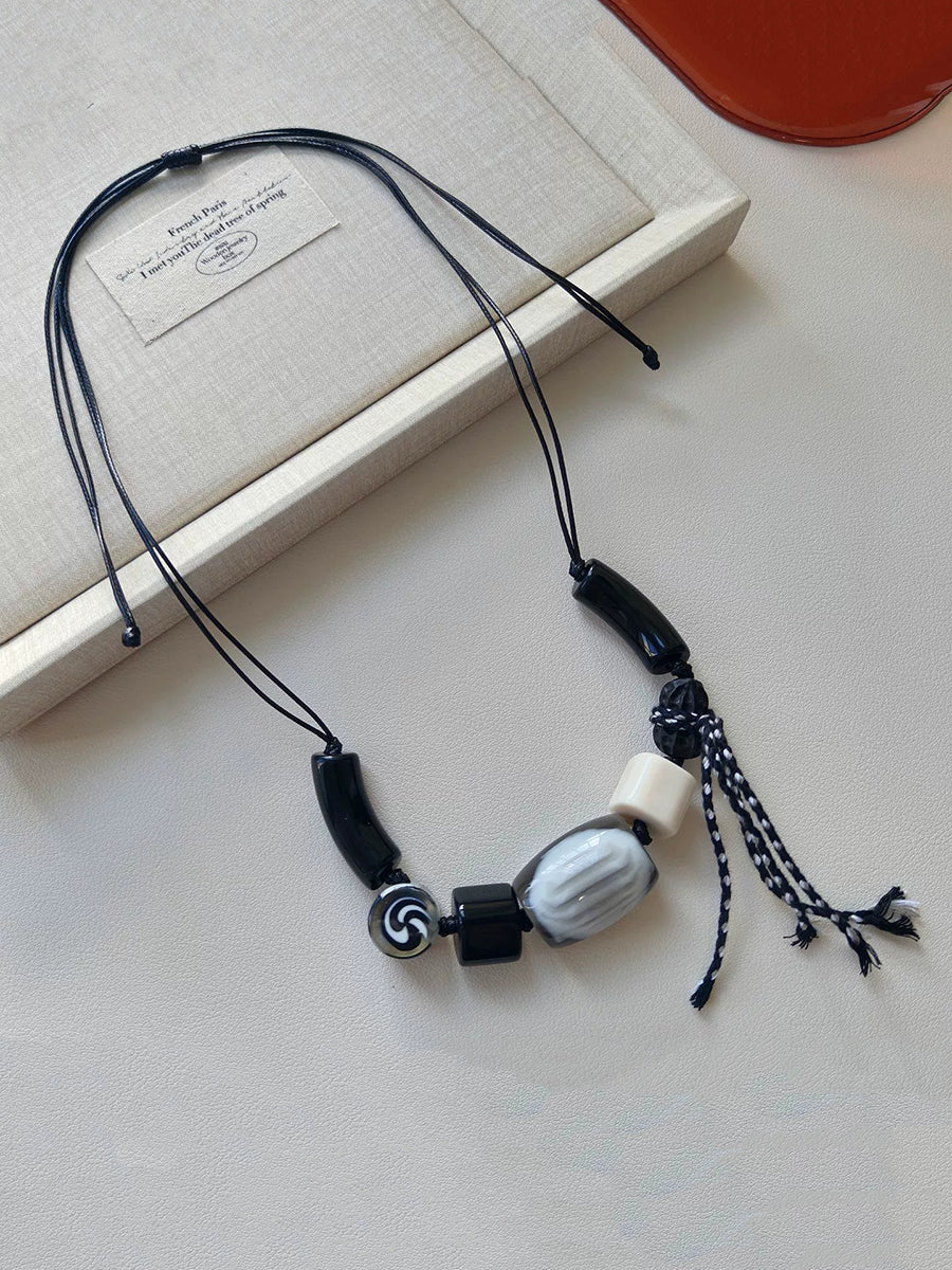 Women Ethnic Resin Stone Weave Necklace