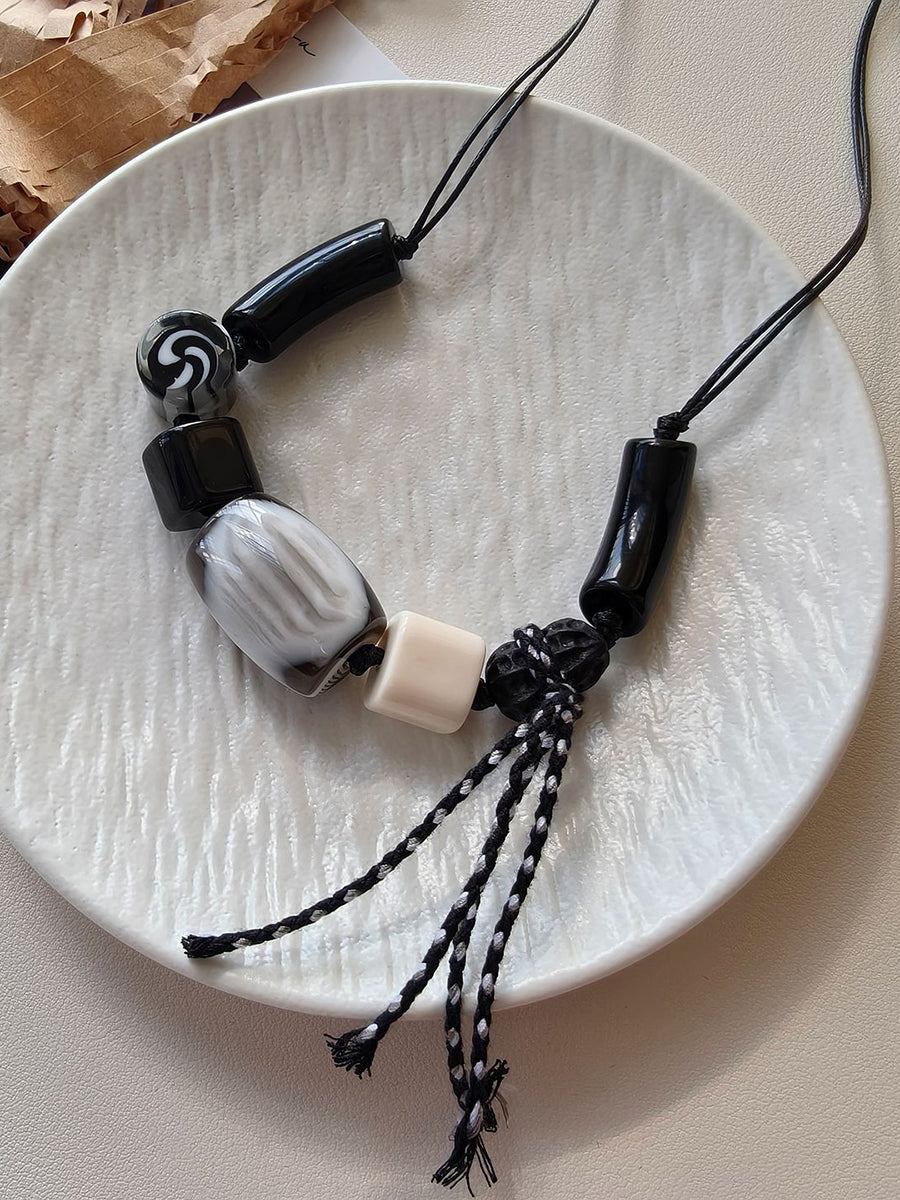 Women Ethnic Resin Stone Weave Necklace