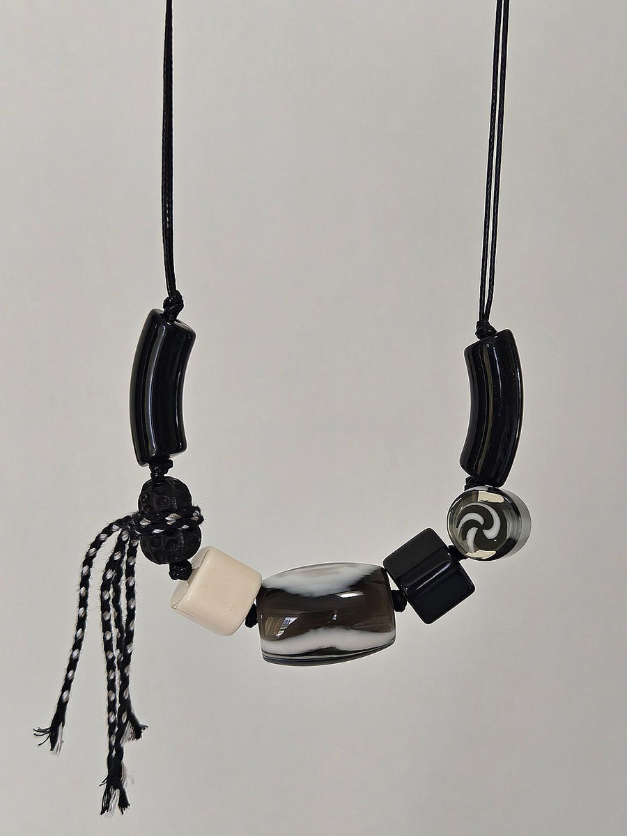 Women Ethnic Resin Stone Weave Necklace