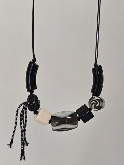 Women Ethnic Resin Stone Weave Necklace
