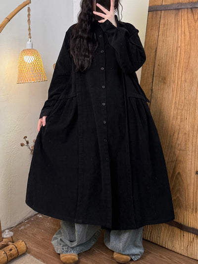 Women Autumn Casual Pure Color Cotton Trench Coat