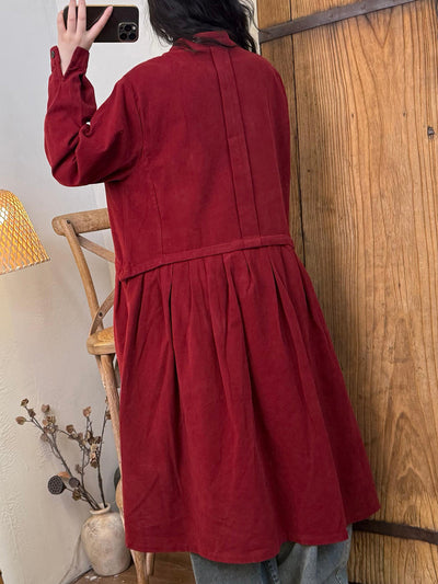 Women Autumn Casual Pure Color Cotton Trench Coat