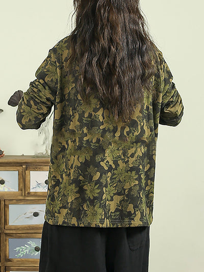 Women Autumn Artsy Flower Half-Turtleneck Blouse