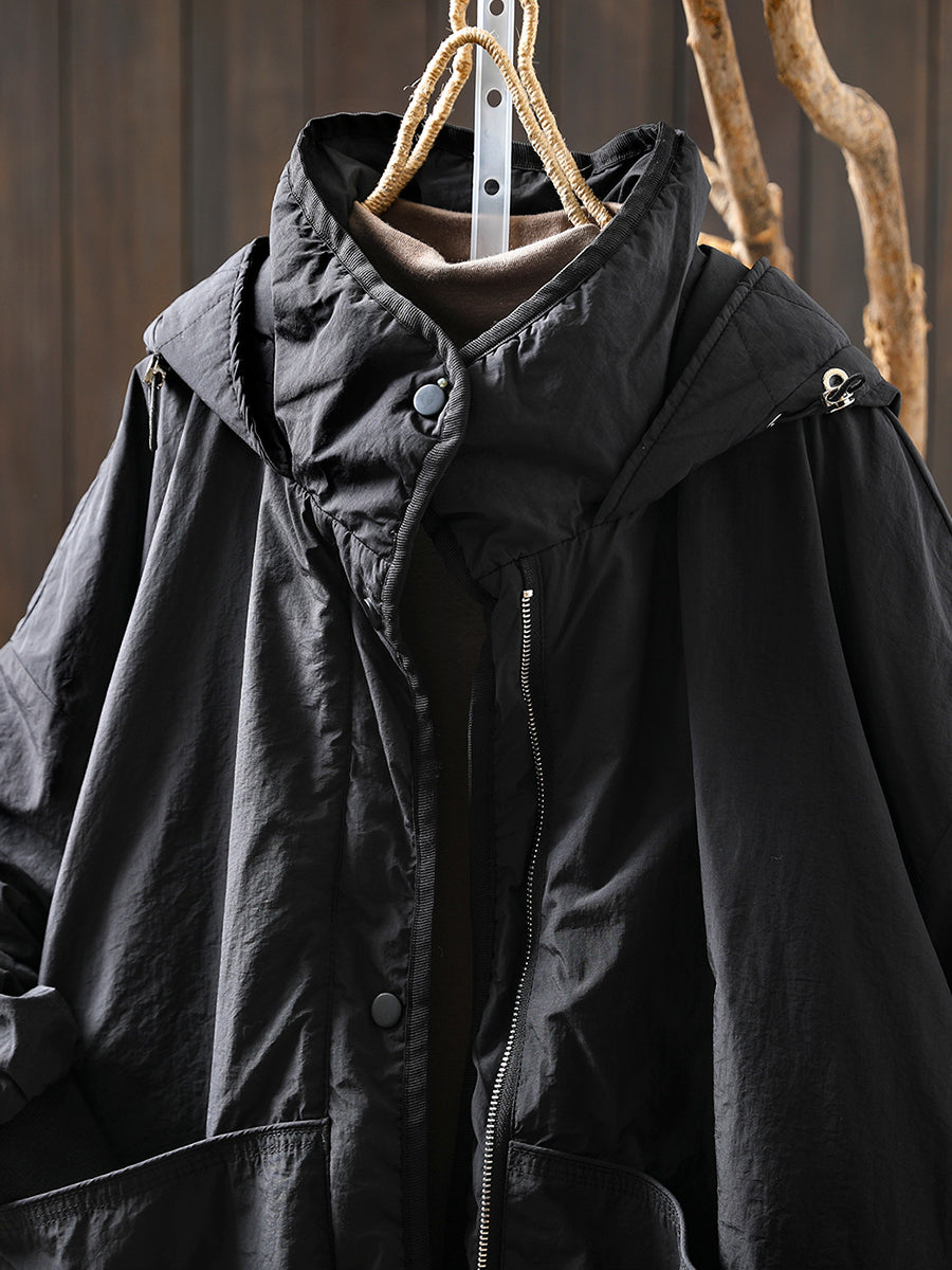 Women Autumn Casual Pure Color Padded Hooded Jacket