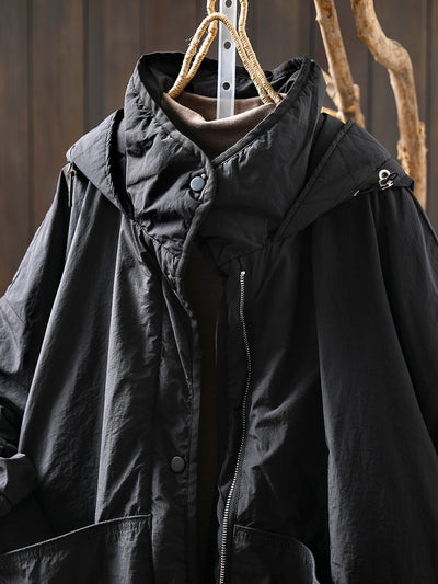 Women Autumn Casual Pure Color Padded Hooded Jacket