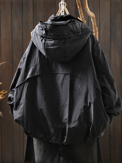 Women Autumn Casual Pure Color Padded Hooded Jacket