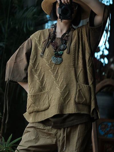 Women Autumn Casual Pure Color V-Neck Wool Vest