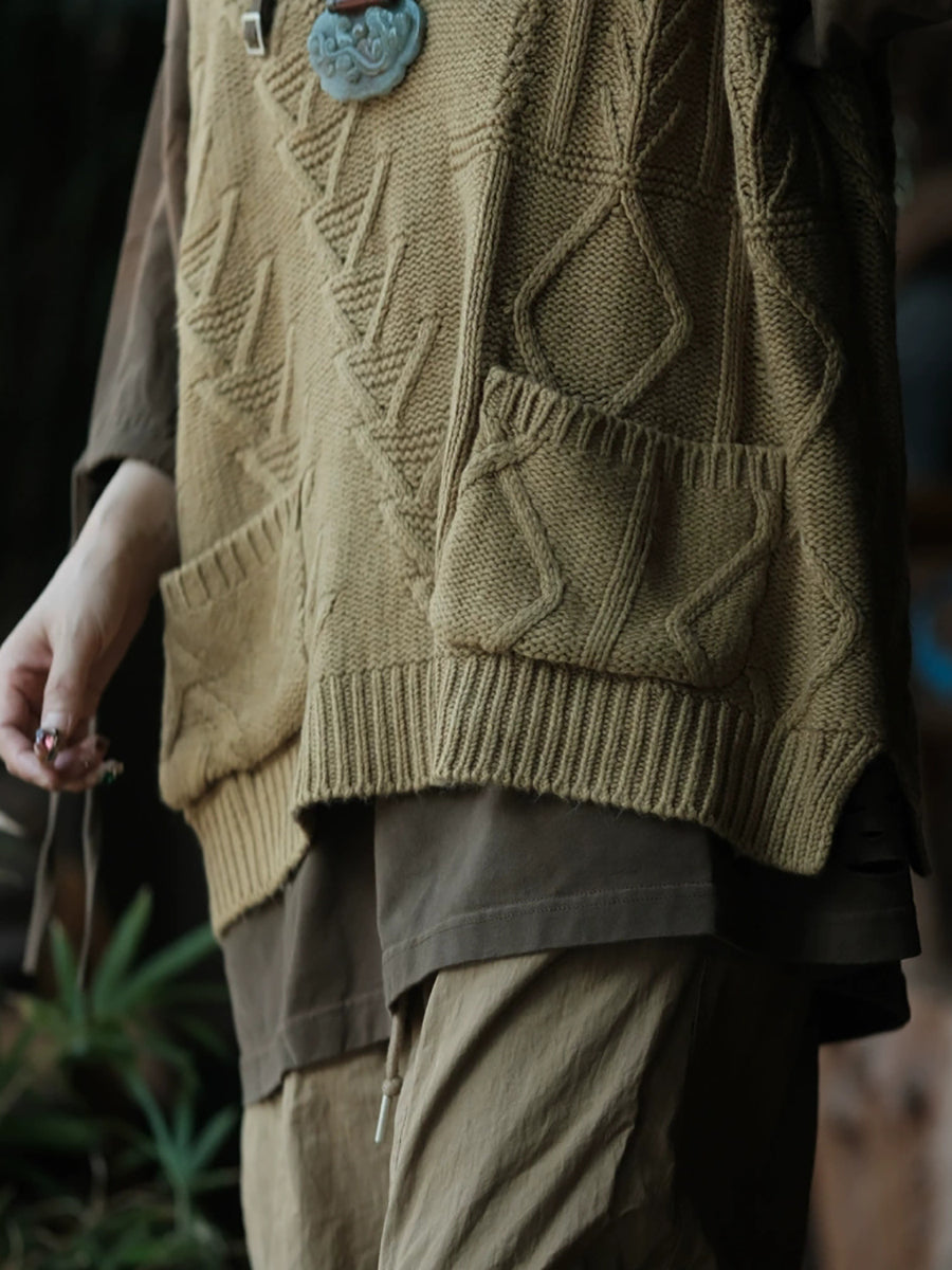 Women Autumn Casual Pure Color V-Neck Wool Vest