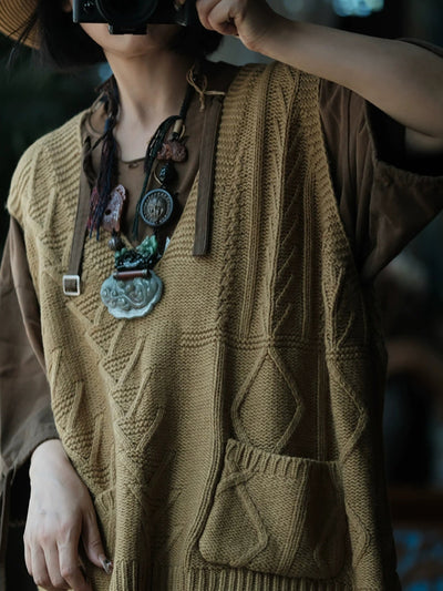 Women Autumn Casual Pure Color V-Neck Wool Vest