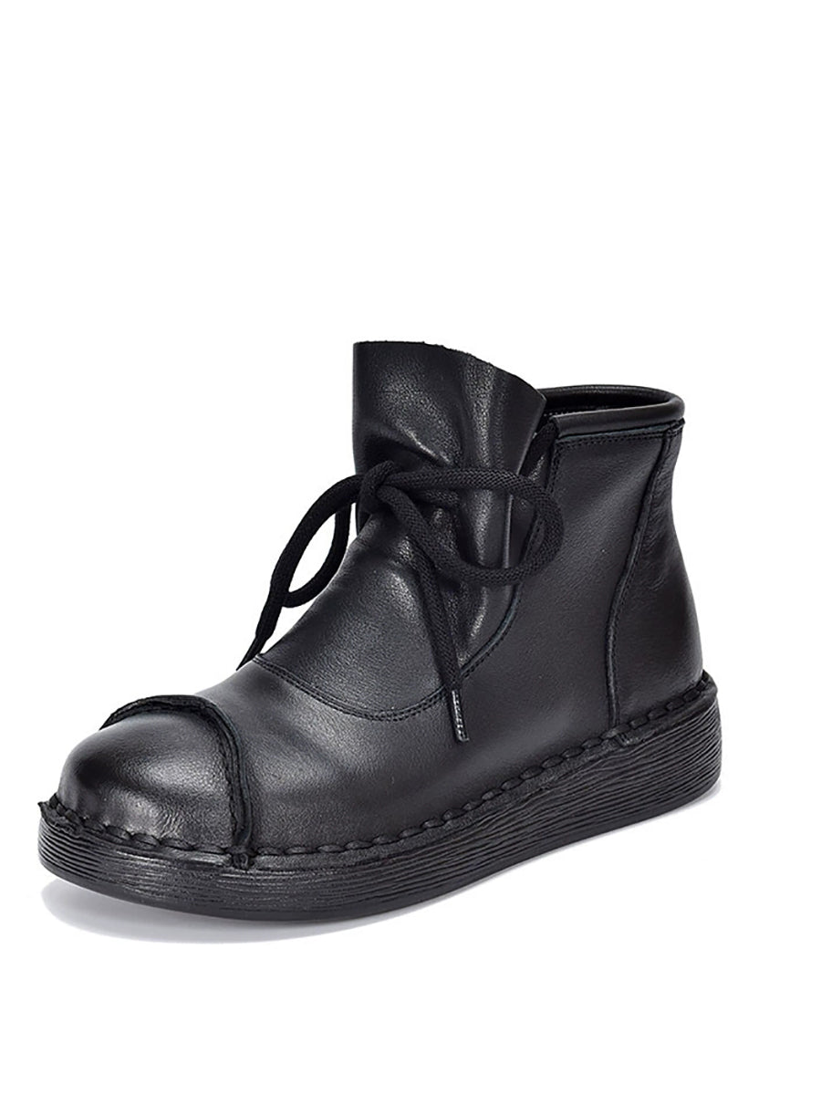 Women Winter Soft Leather Spliced Flat Ankle Boots