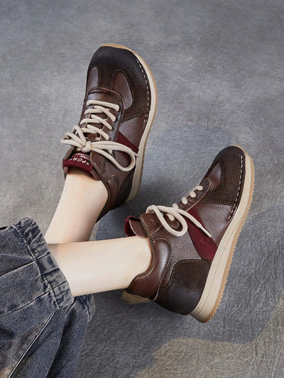 Women Vintage Genuine Leather Spliced Flat Shoes