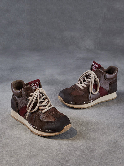 Women Vintage Genuine Leather Spliced Flat Shoes