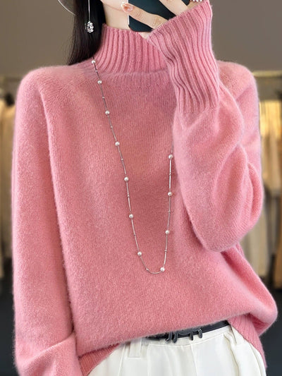 Women Autumn Pure Color Wool Half-Turtleneck Sweater