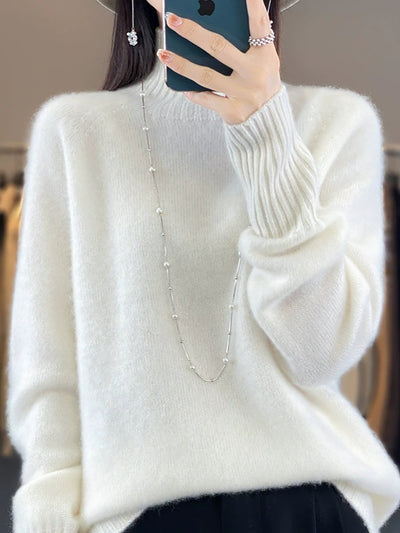 Women Autumn Pure Color Wool Half-Turtleneck Sweater
