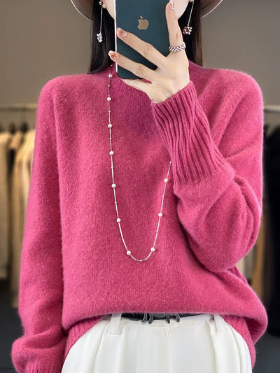 Women Autumn Pure Color Wool Half-Turtleneck Sweater