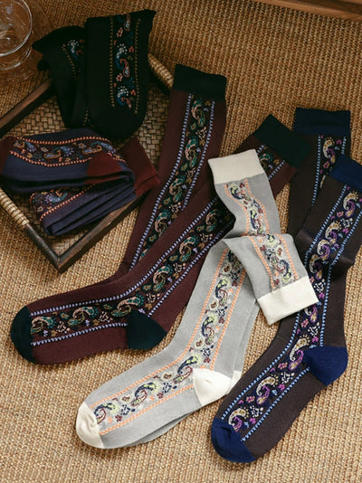 5 Pairs Women Artsy Flower Embossing Long Socks