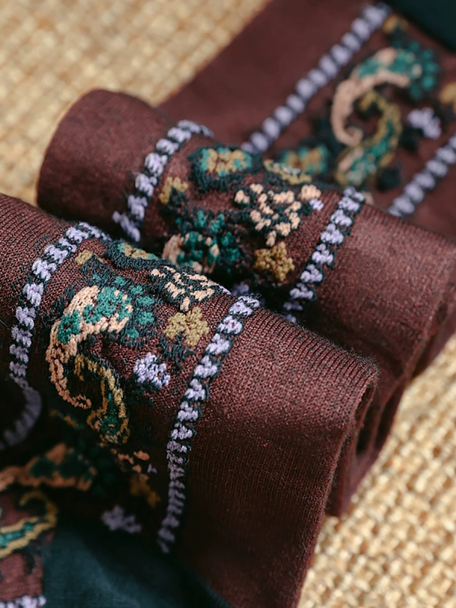 5 Pairs Women Artsy Flower Embossing Long Socks