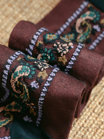 5 Pairs Women Artsy Flower Embossing Long Socks