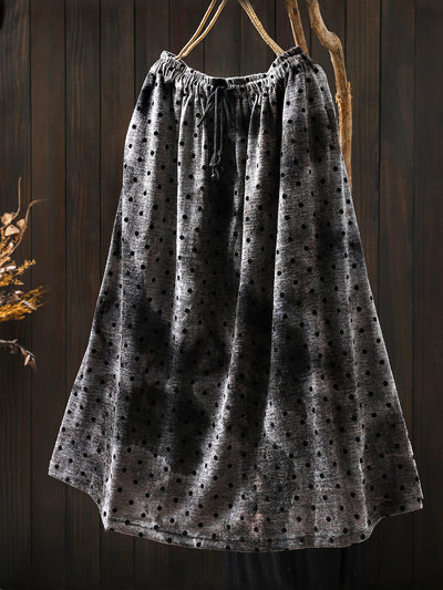 Women Autumn Retro Flower A-Shape Skirt