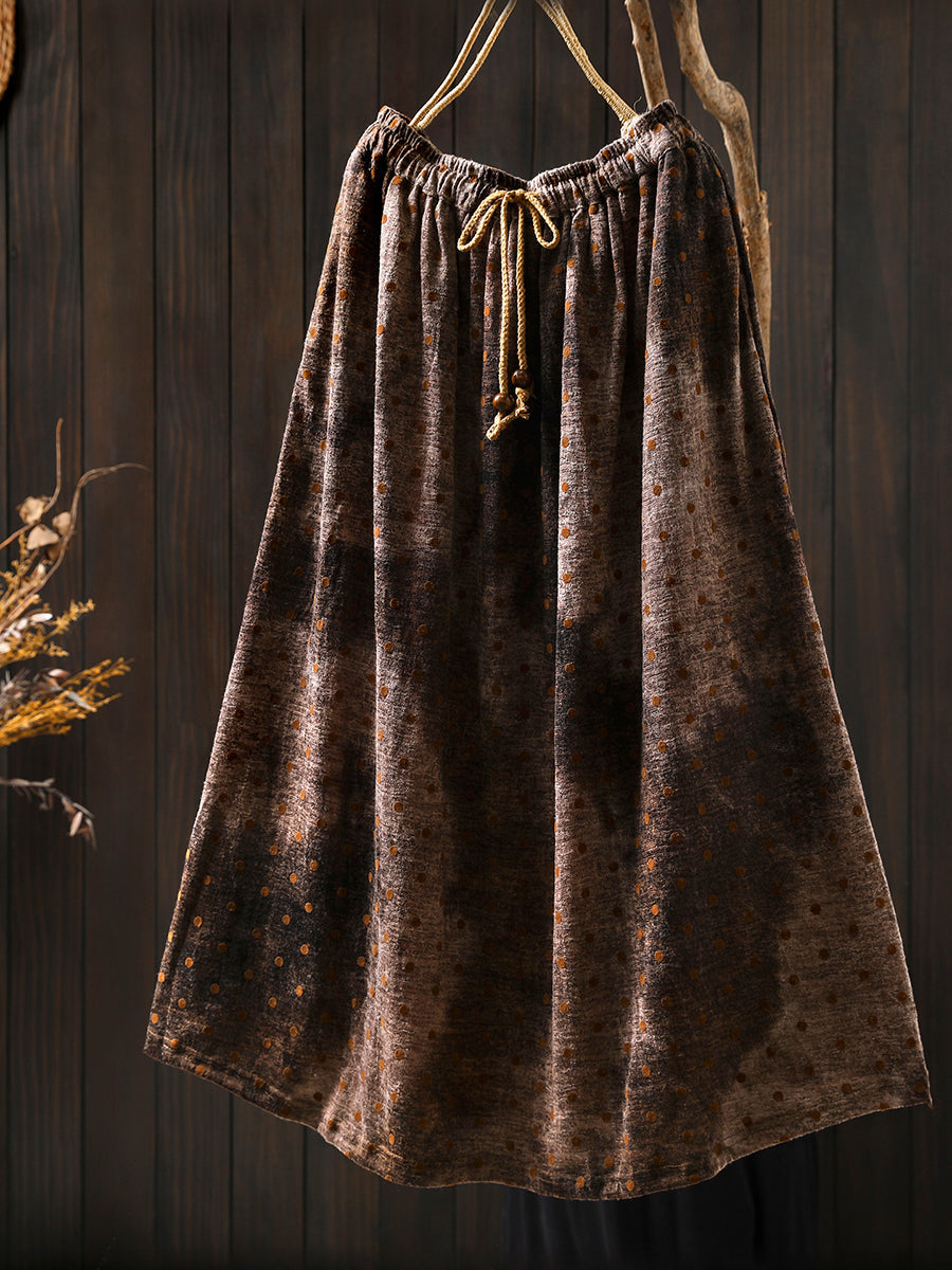 Women Autumn Retro Flower A-Shape Skirt