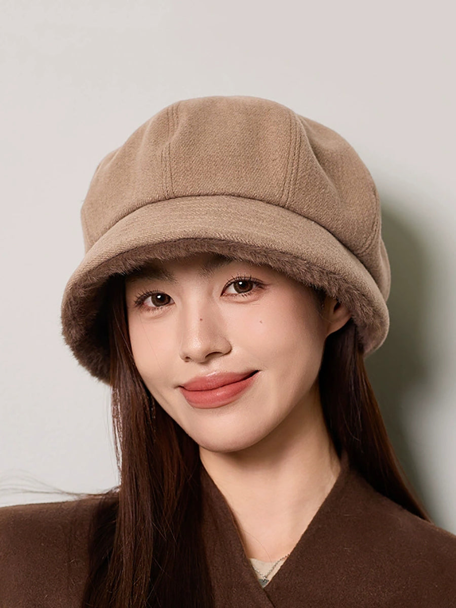 Women Winter Casual Plush Warm Octagonal Cap
