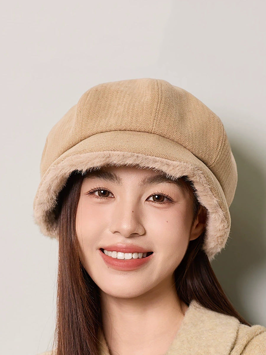 Women Winter Casual Plush Warm Octagonal Cap