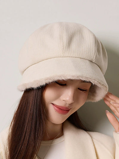 Women Winter Casual Plush Warm Octagonal Cap