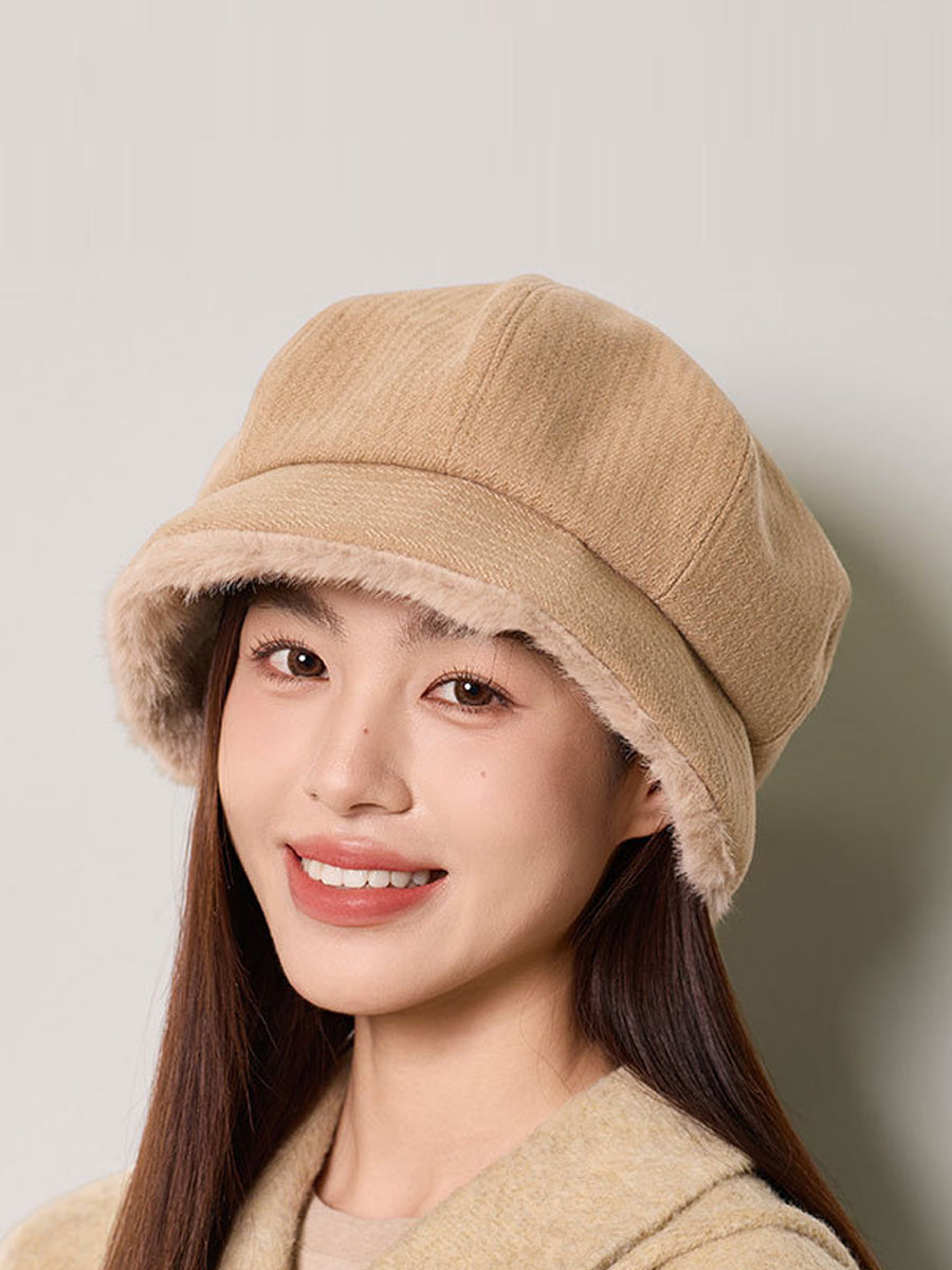 Women Winter Casual Plush Warm Octagonal Cap