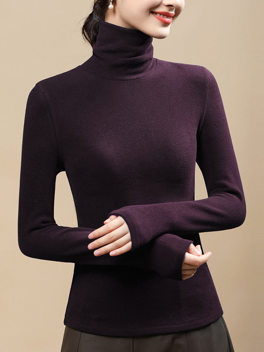 Women Autumn Casual Warm Turtleneck Base Blouse
