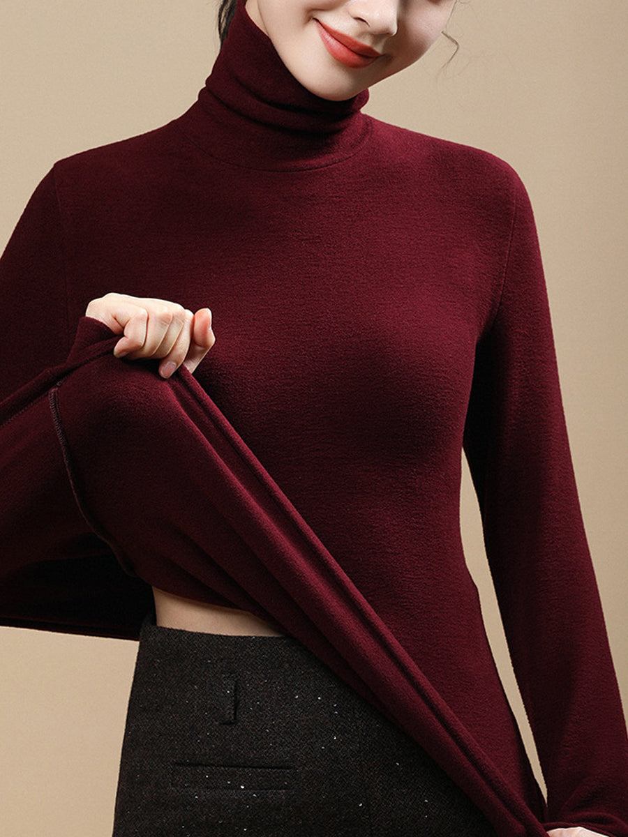 Women Autumn Casual Warm Turtleneck Base Blouse