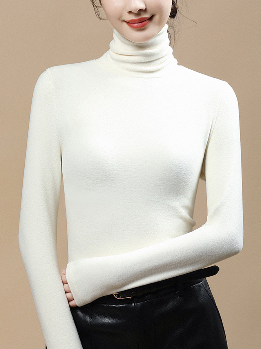 Women Autumn Casual Warm Turtleneck Base Blouse