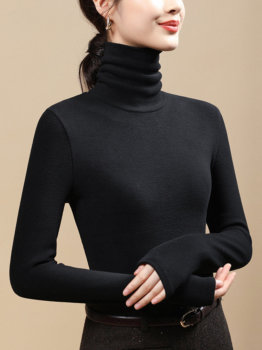Women Autumn Casual Warm Turtleneck Base Blouse