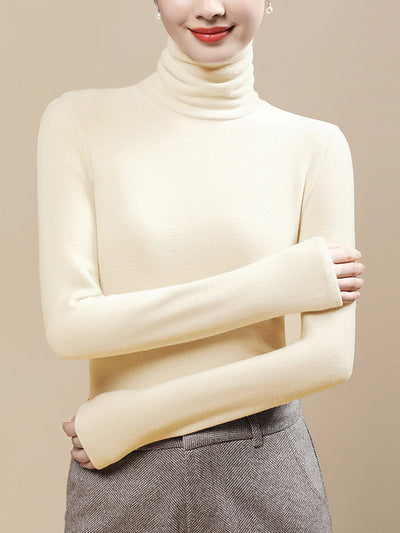 Women Autumn Casual Warm Turtleneck Base Blouse