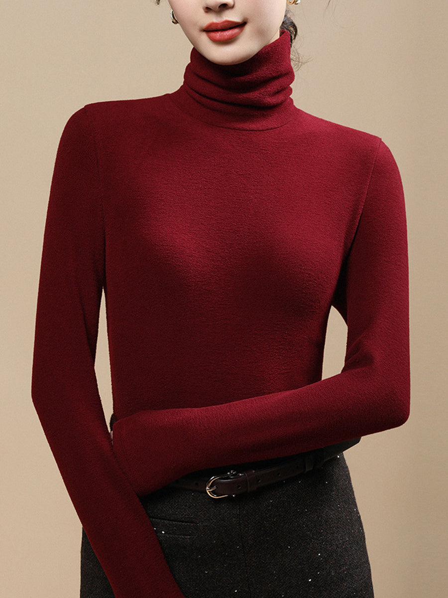 Women Autumn Casual Warm Turtleneck Base Blouse