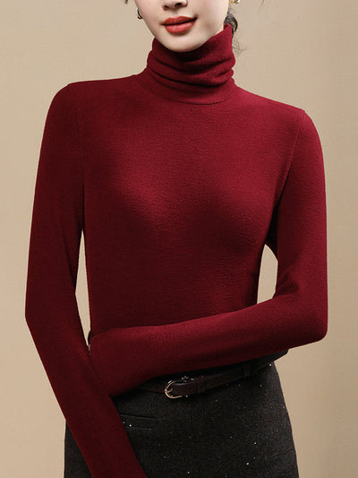 Women Autumn Casual Warm Turtleneck Base Blouse