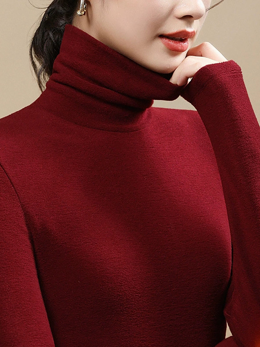 Women Autumn Casual Warm Turtleneck Base Blouse