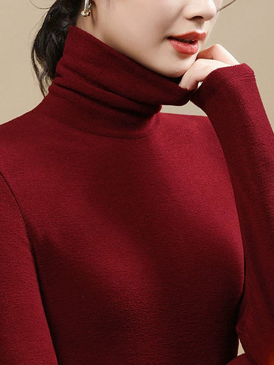 Women Autumn Casual Warm Turtleneck Base Blouse