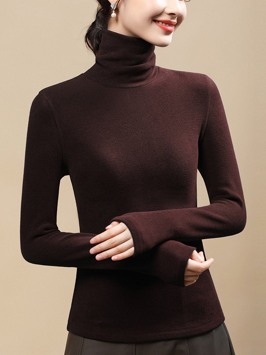 Women Autumn Casual Warm Turtleneck Base Blouse