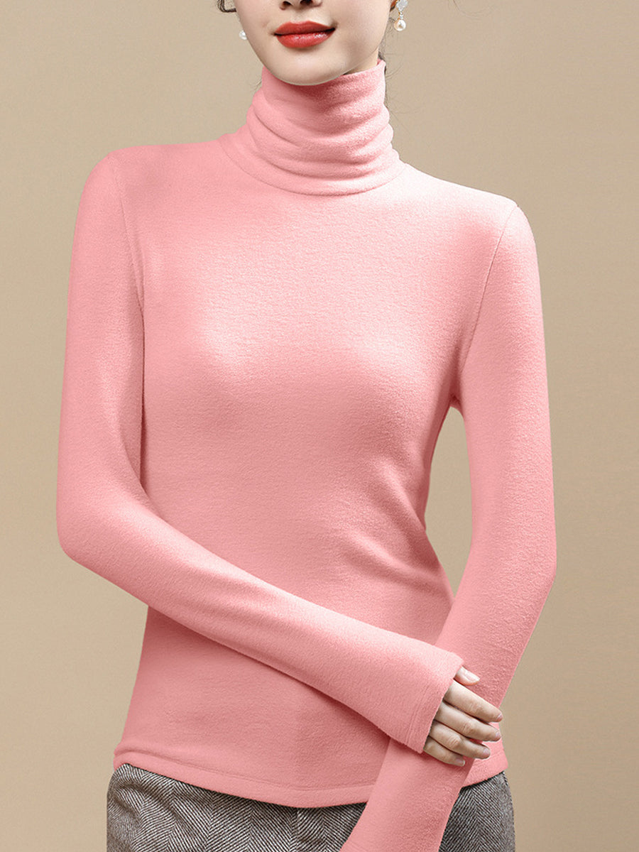 Women Autumn Casual Warm Turtleneck Base Blouse