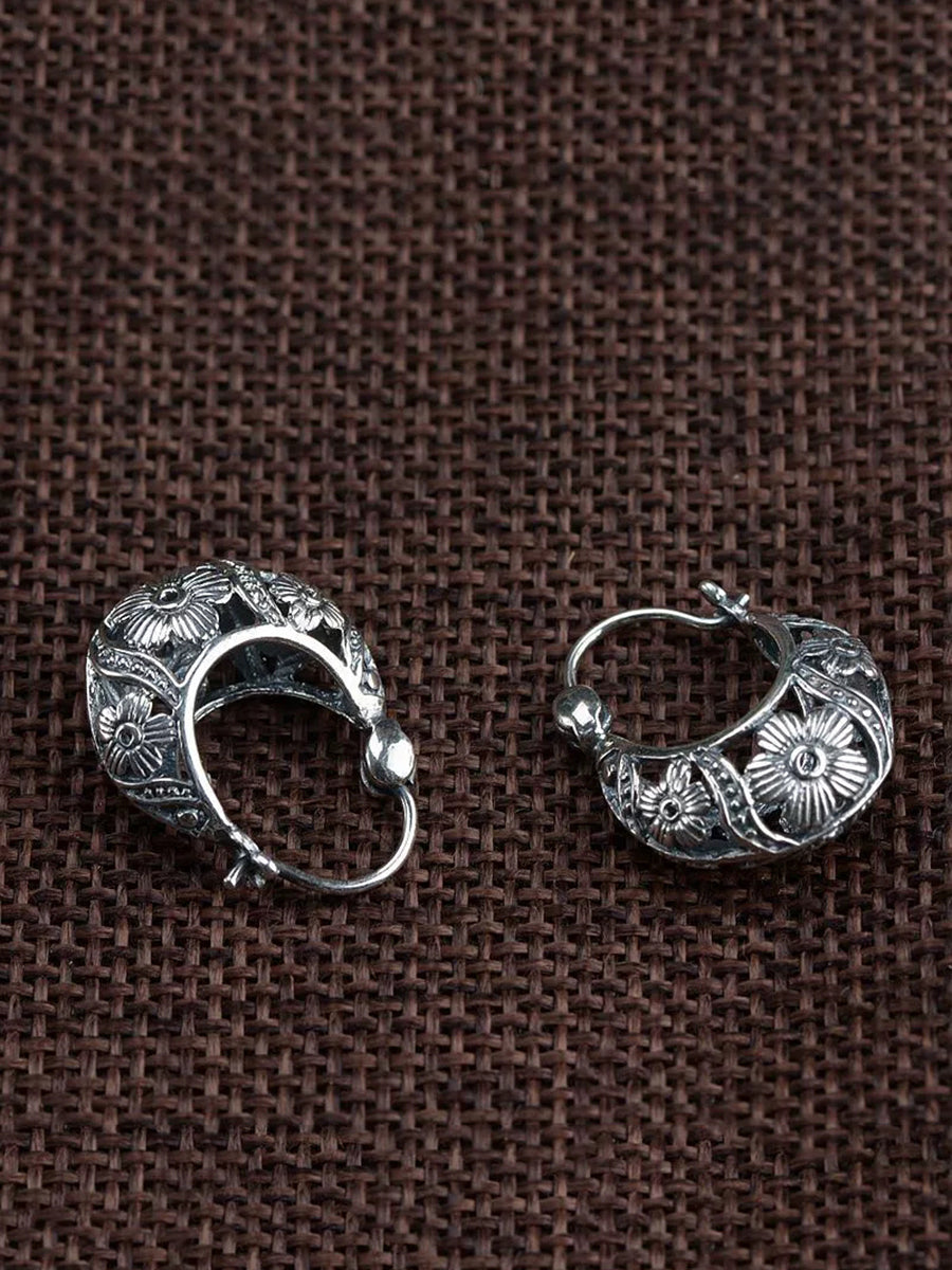 Women Vintage S925Silver Flower Earrings
