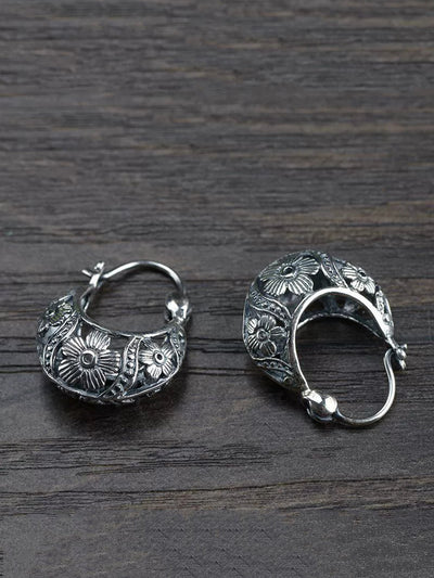 Women Vintage S925Silver Flower Earrings