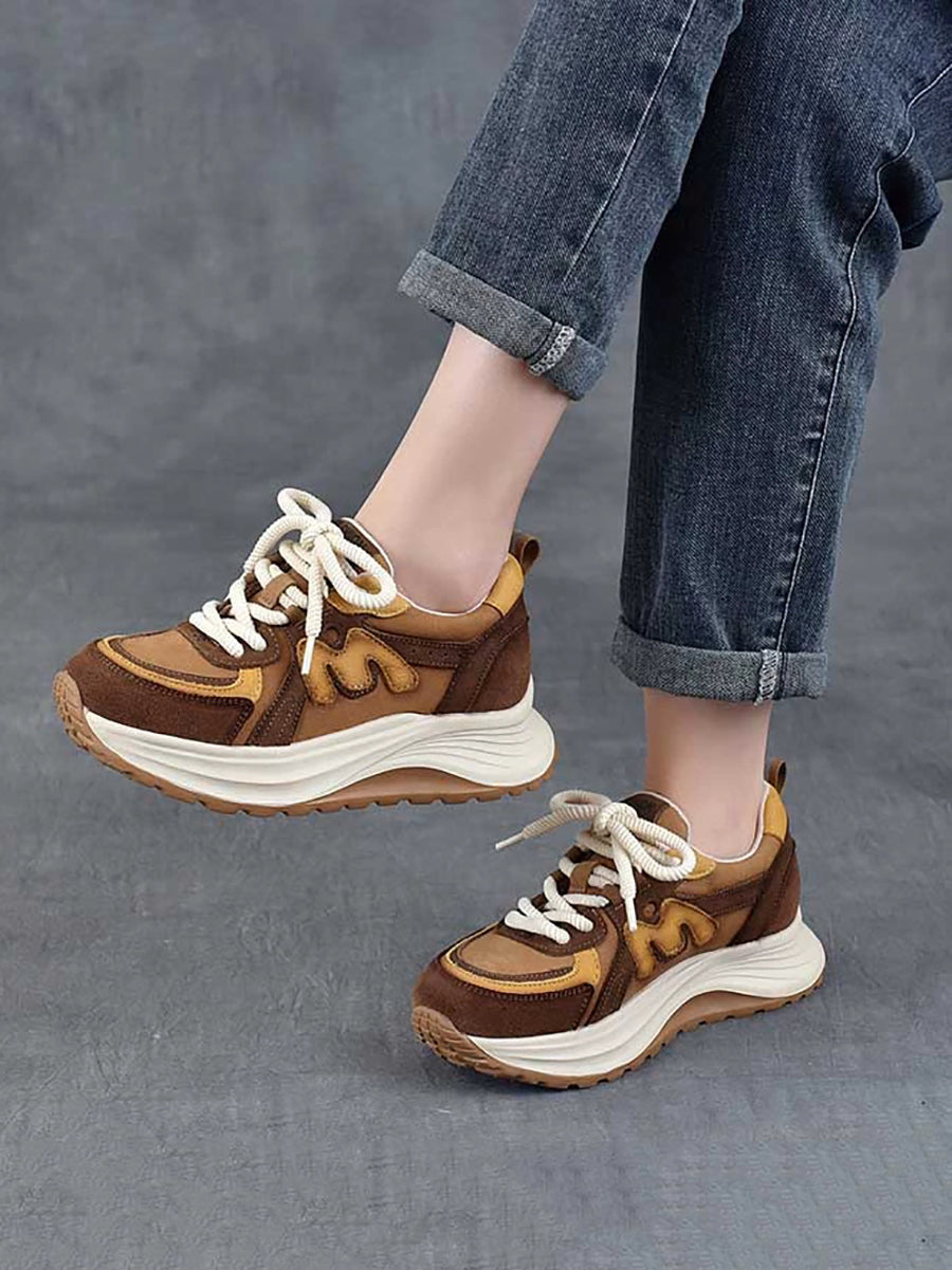 Women Casual Colorblock Leather Platform Shoes