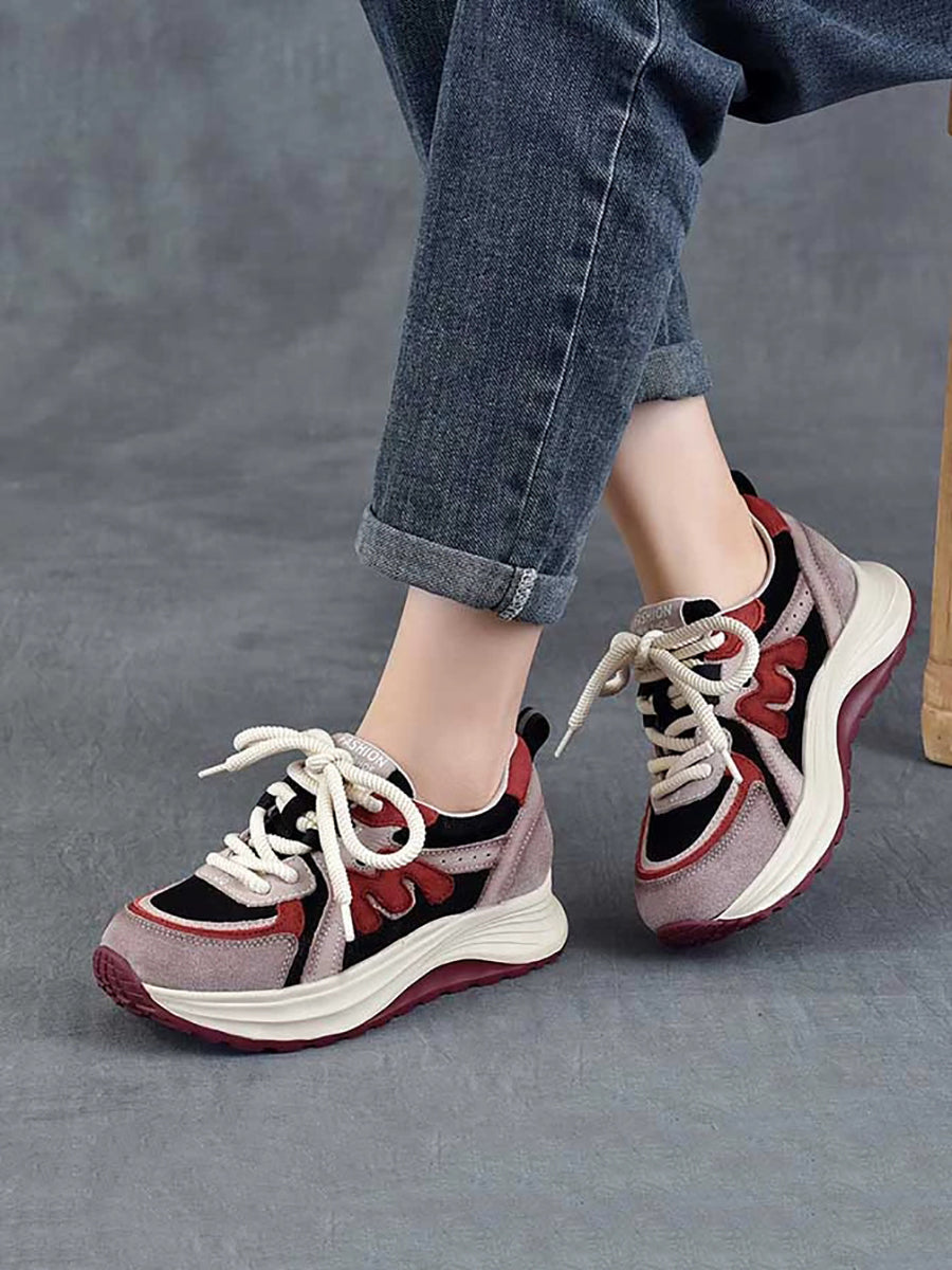 Women Casual Colorblock Leather Platform Shoes