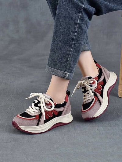 Women Casual Colorblock Leather Platform Shoes