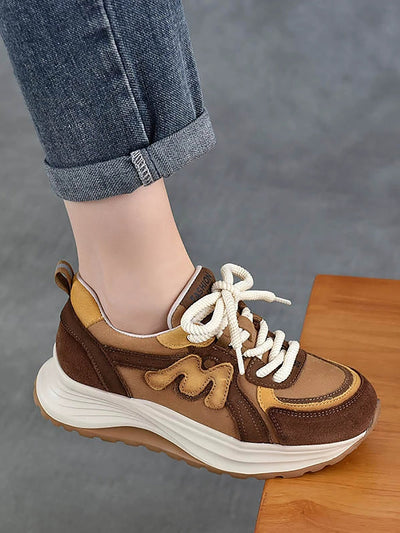 Women Casual Colorblock Leather Platform Shoes