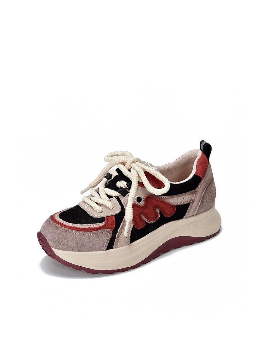 Women Casual Colorblock Leather Platform Shoes