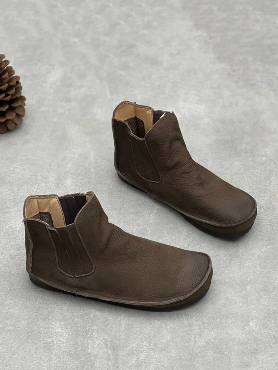 Women Vintage Genuine Leather Spliced Ankle Boots