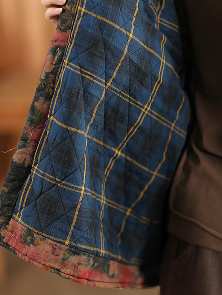 Women Autumn Vintage Flower Cotton Padded Hooded Coat