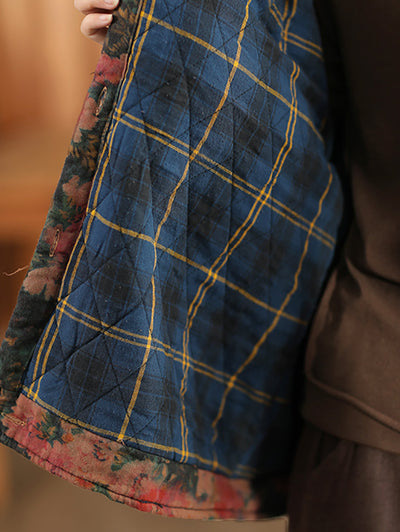 Women Autumn Vintage Flower Cotton Padded Hooded Coat