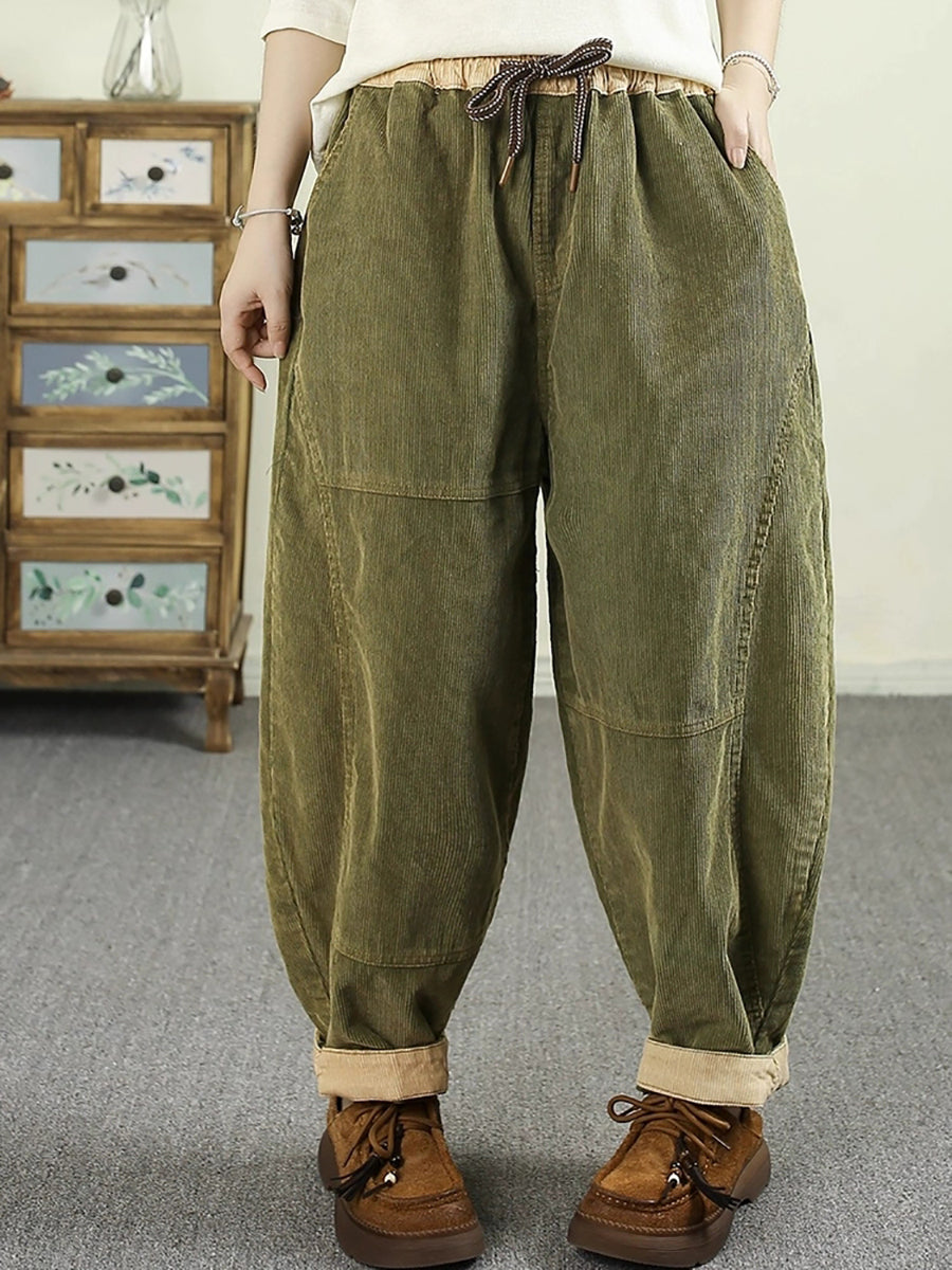 Women Autumn Retro Pure Color Corduroy Harem Pants